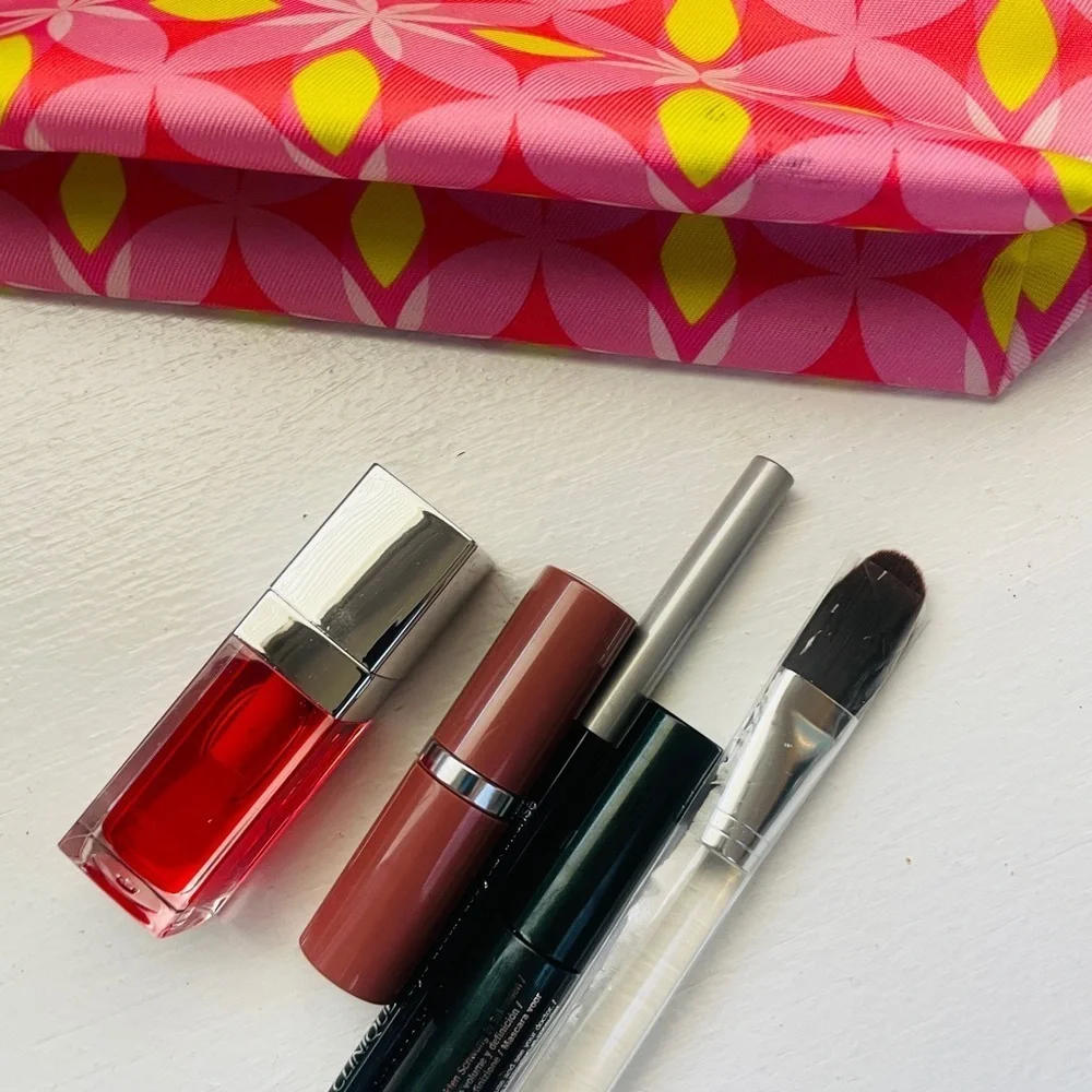 Colorful Clinique Makeup bag with new Clinique products
